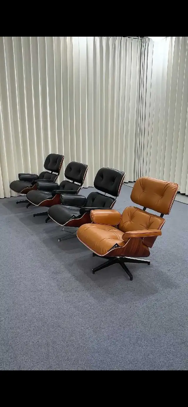 Luxury Eames Style Lounge Chair & Ottoman | Aniline Leather