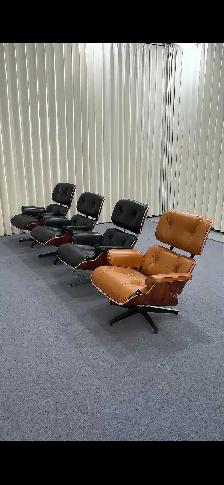 Luxury Eames Style Lounge Chair & Ottoman | Aniline Leather