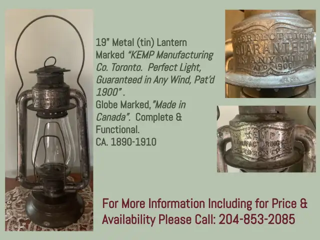 ANTIQUE CANADIAN MADE 'KEMP' LANTERN
