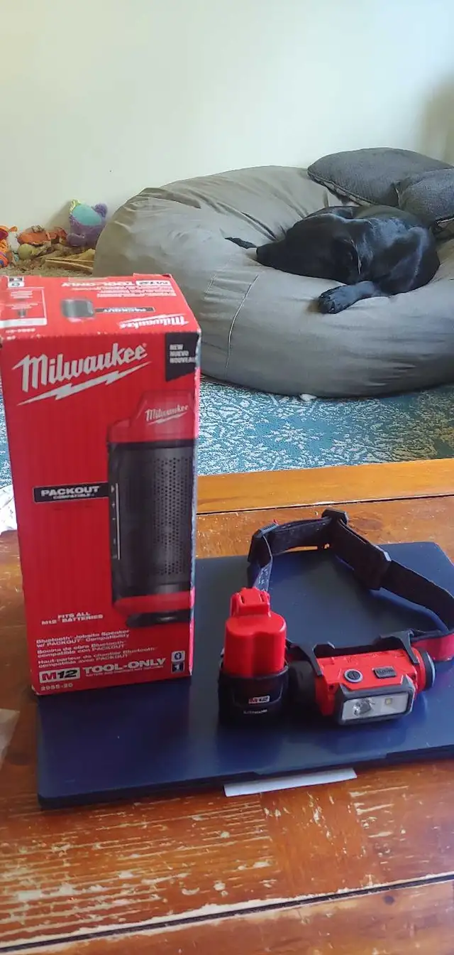Milwaukee  Bluetooth speaker battery included and headlamp