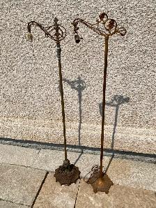 Antique Victorian Bridge Lamps, ornate heavy metal floor lamps