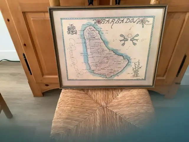 Framed Barbados Map 18 x 15