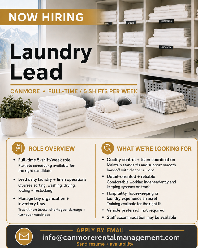 Laundry Lead — Canmore Vacation Rental Linen Department