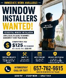 Window Installers Wanted – Immediate Work