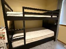 Single black wooden Bunk bed with mattresses