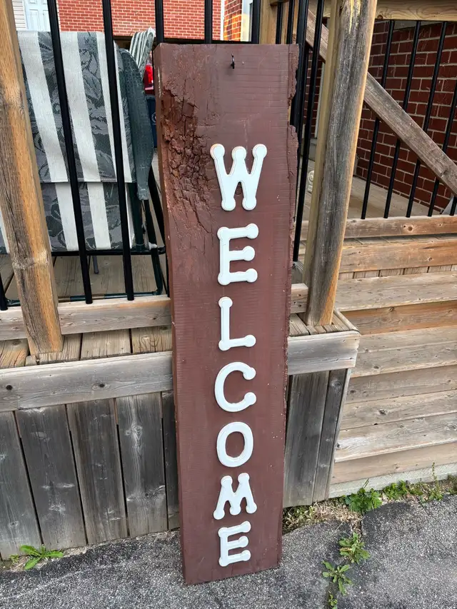 Handmade Welcome Sign Painted Made From Tree Outdoor Garden