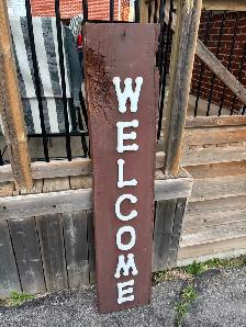 Handmade Welcome Sign Painted Made From Tree Outdoor Garden