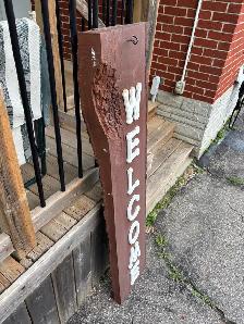 Handmade Welcome Sign Painted Made From Tree Outdoor Garden - Photo 3
