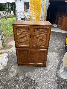 Free delivery used Vintage Wood and Cane Cabinet with Drawers