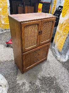 Free delivery used Vintage Wood and Cane Cabinet with Drawers - Photo 2