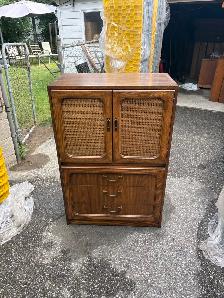 Free delivery used Vintage Wood and Cane Cabinet with Drawers - Photo 3