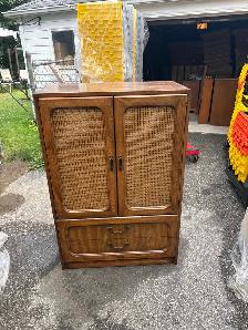 Free delivery used Vintage Wood Armoire with Cane Doors