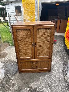 Free delivery used Vintage Wood Armoire with Cane Doors - Photo 2