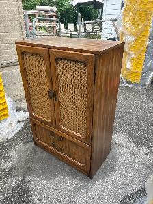 Free delivery used Vintage Wood Armoire with Cane Doors - Photo 4