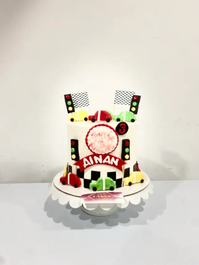 Racing car cake, traffic lights cake , 3rd birthday cake