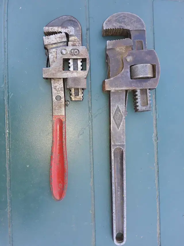 10 inch Hoppe  and a 12 inch Stillson Pipe Wrenches