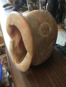 Unique Pink Soapstone unique Rare Open Big Mouth Bass sculpture - Photo 3