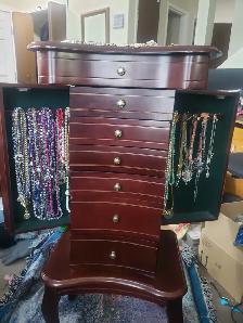 Elegant Wooden Jewelry Armoire Cabinet with Mirror - Photo 6