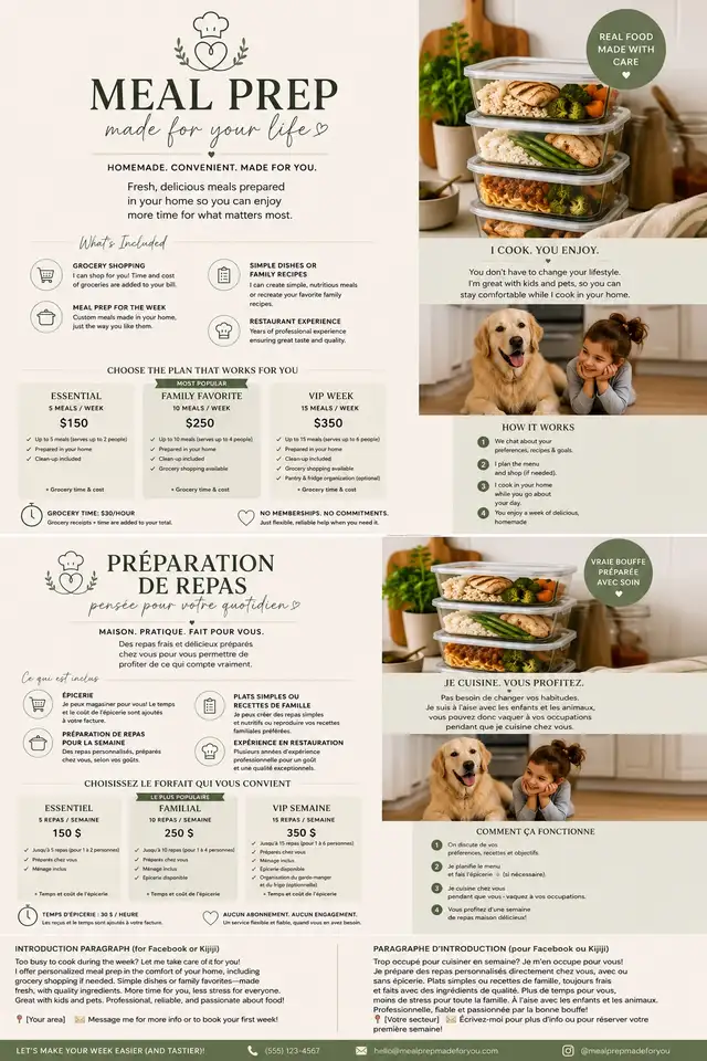 Repas maison, sans stress- Meal Prep Services