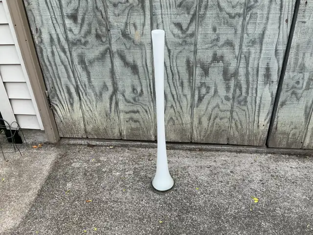 Vintage 31 inch Tall White Glass Trumpet Vase.