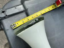 Vintage 31 inch Tall White Glass Trumpet Vase. - Photo 10