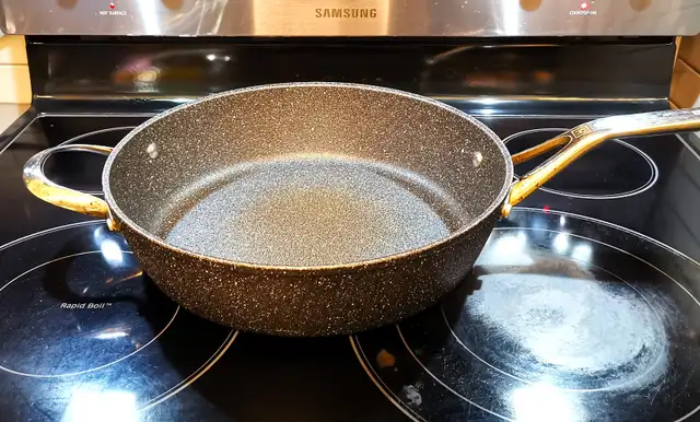 The Rock Brand 12-inch nonstick pan with stainless steel handle