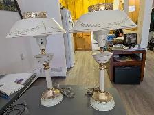 for sale. 2 vintage metal and glass tri-lights