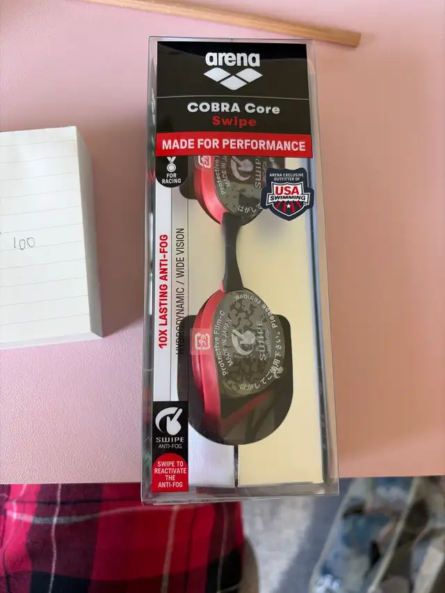 NEW Arena Cobra Core Swipe Swim Goggles – Smoke/Red (003930-450)