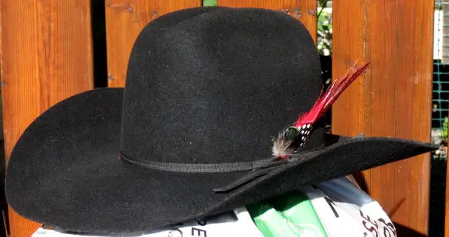 Black Cowboy Hat, Custom Steam fitting,   new feathers