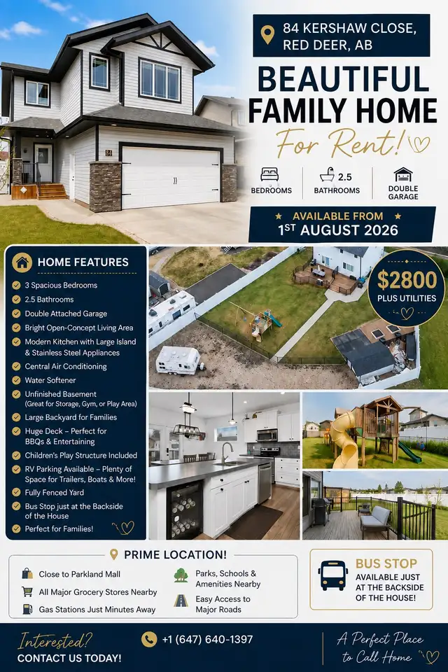 3 bedroom home for rent with huge backyard