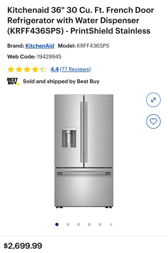 KitchenAid 36' 30 Cu. Ft. French Door Refrigerator –