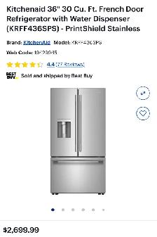 KitchenAid 36' 30 Cu. Ft. French Door Refrigerator –