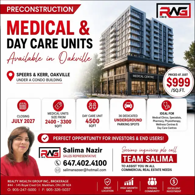 MEDICAL UNITS AND DAY CARE UNIT AVAILABLE IN OAKVILLE