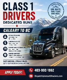 Hiring class 1 driver for Calgary-BC run