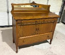 Antique Quarter-Sawn Tiger Oak Sideboard Buffet (w Mirror)
