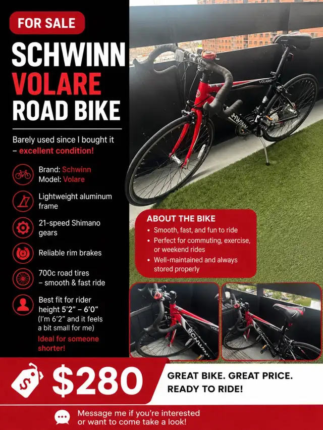 Schwinn Volare Road Bike - Barely Used