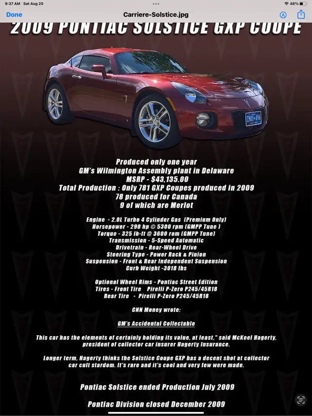 2009 PONTIAC SOLSTICE COUPE - VERY RARE