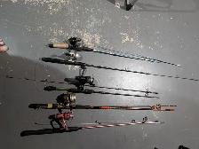 fishing-rods, tackle boxes, waders, trolling motor, fillet knife