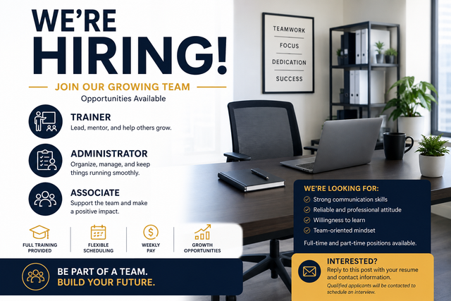 HIRINING: TRAINERS/ADMIN/ASSOCIATES
