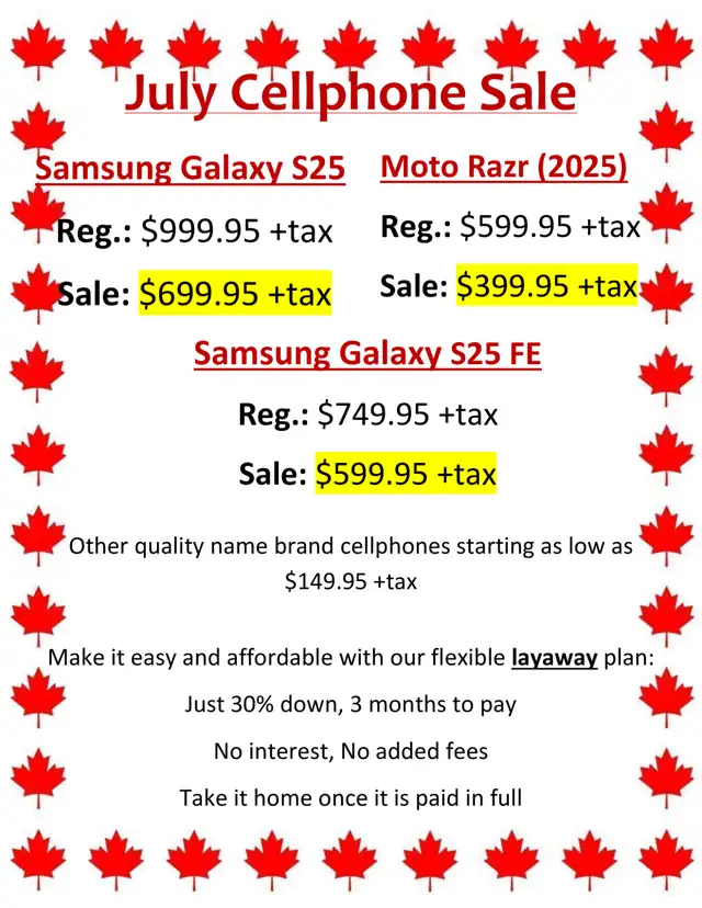 First Stop Swap Shop July Cell phone Sale (Samsung & Motorola)