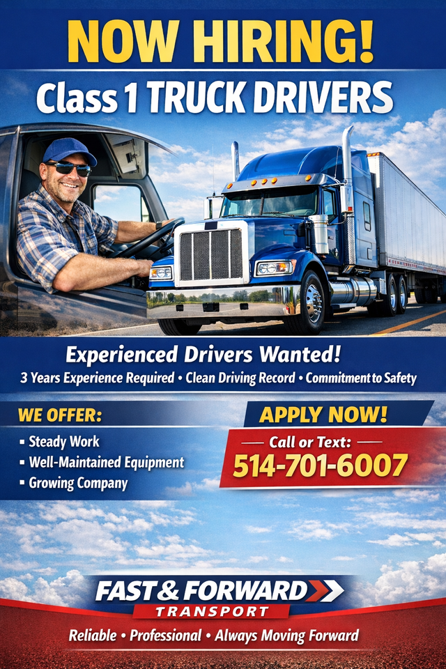 Class 1 Truck Driver Position - Fast & Forward Transport
