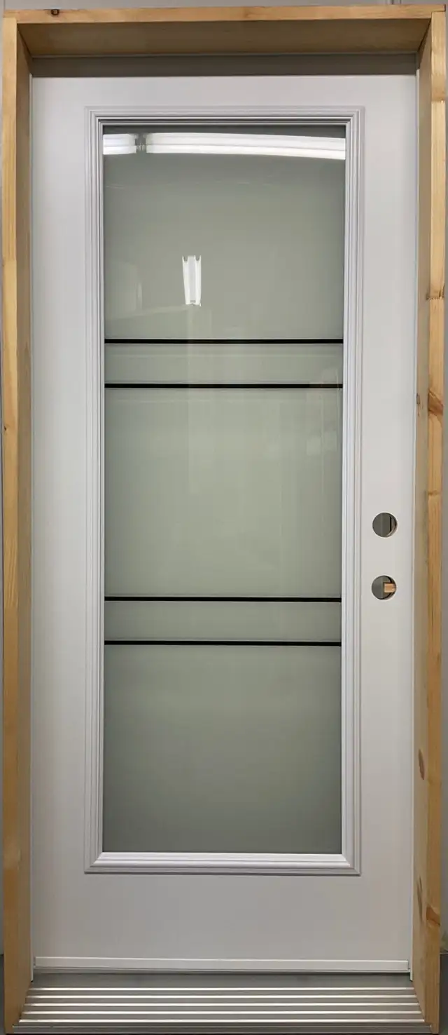1477PSM Porte d’acier 34″G Blanche Sérigraphie ClariT 21×65