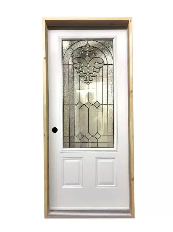 1380PSM Porte d’acier 34″G Blanche Vitrail tige noir 23×49