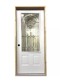 1380PSM Porte d’acier 34″G Blanche Vitrail tige noir 23×49