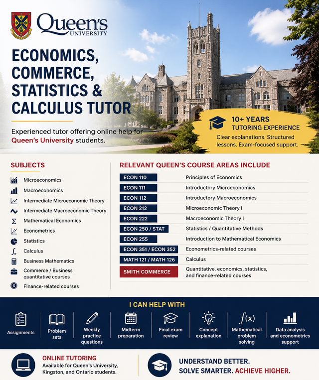 best Queen’s University Economics, Statistics & Calculus Tutor