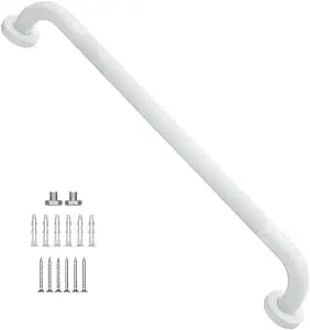 24" White Munzing Shower Grab Bar, with Anti-Slip Knurled Grip,