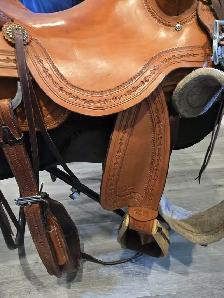 16.5" Ranch Cutter Irvine Saddlery Leather Saddle - Photo 5