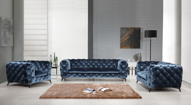 Modern blue velvet fabric sofa and loveseat (brand new)