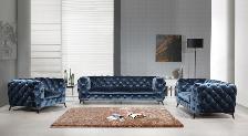 Modern blue velvet fabric sofa and loveseat (brand new)