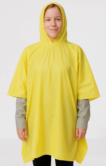 Rain Poncho With Hood size 52" X 80" 1EJY3 PVC Nylon Yellow NEW